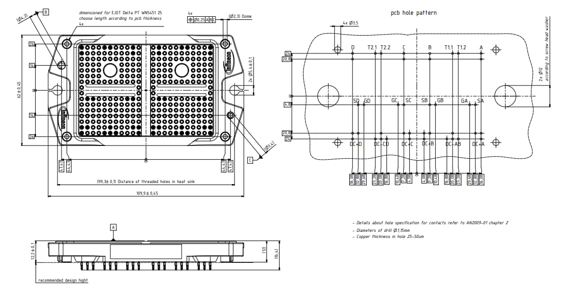 機械図面 - Infineon Technologies DF4-19MR20W3M1HF_B11 EasyPACK™モジュール